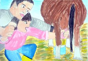 「お父さんと牛のちちしぼり」佐原 穂香（有田市立保田小学校2年）