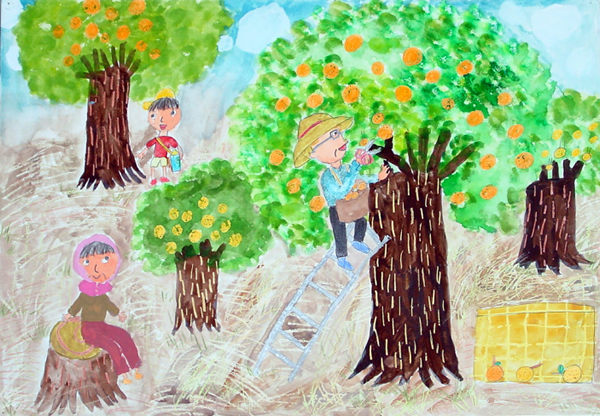 「みかんの収穫」中井 歩実（加茂第一小学校2年）