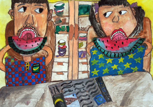 「パパと一緒にスイカを食べた」 松林　陽和（広小学校4年）